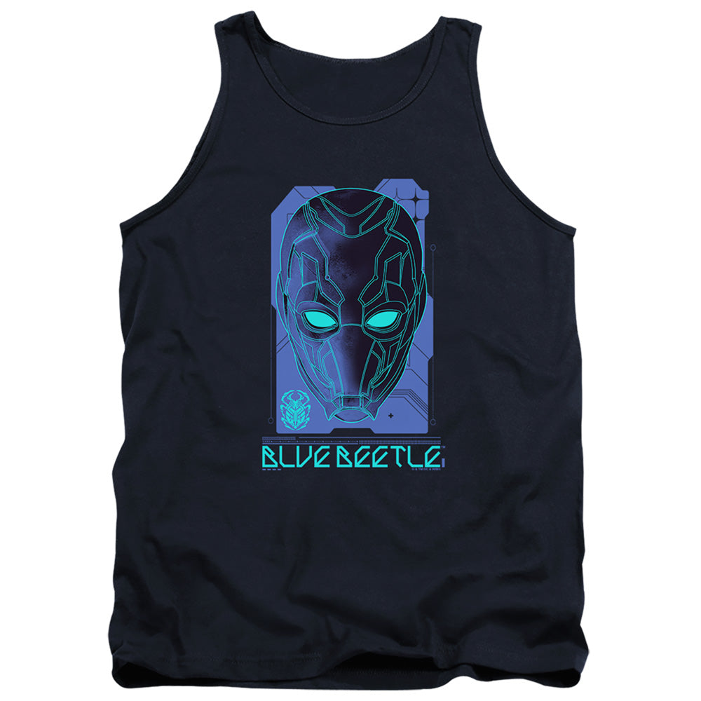 AN OFFCIALLY LICENSED BLUE BEETLE (2023) LARGE MASK ADULT UNISEX TANK TOP NAVY
