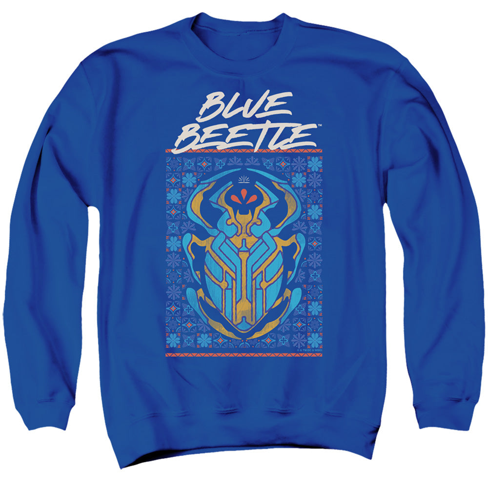 AN OFFCIALLY LICENSED BLUE BEETLE (2023) STYLIZED SCARAB ADULT UNISEX CREWNECK SWEATSHIRT ROYAL