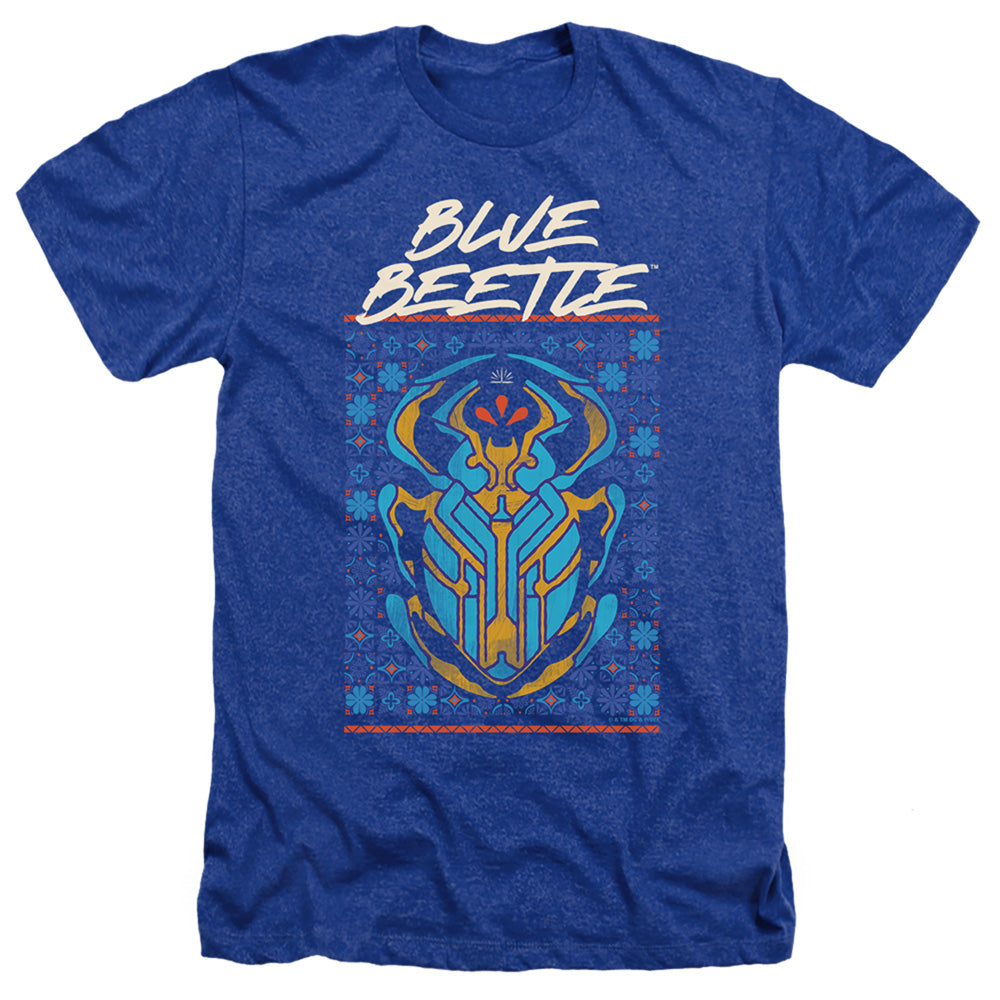 AN OFFCIALLY LICENSED BLUE BEETLE (2023) STYLIZED SCARAB MEN'S HEATHER T-SHIRT ROYAL