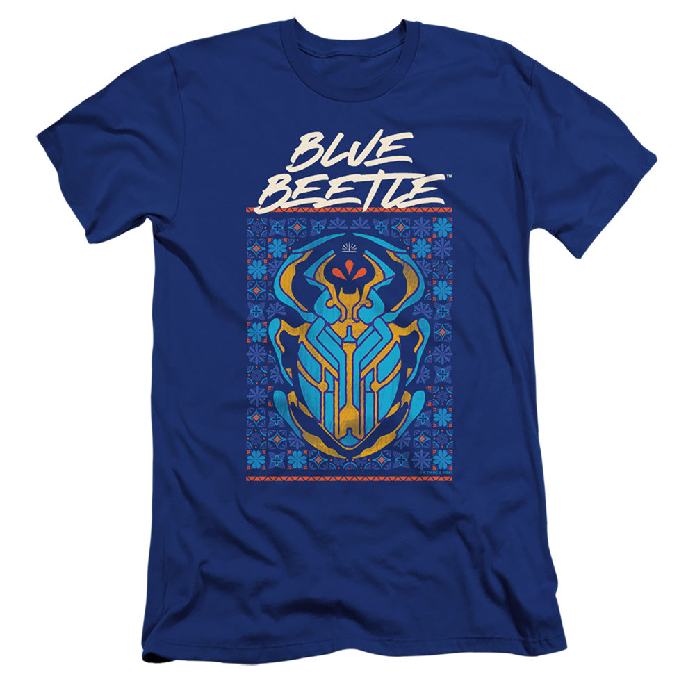 AN OFFCIALLY LICENSED BLUE BEETLE (2023) STYLIZED SCARAB MEN'S PREMIUM SLIM FIT T-SHIRT ROYAL