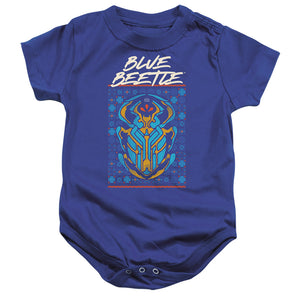 AN OFFCIALLY LICENSED BLUE BEETLE (2023) STYLIZED SCARAB BABY BODYSUIT ROYAL