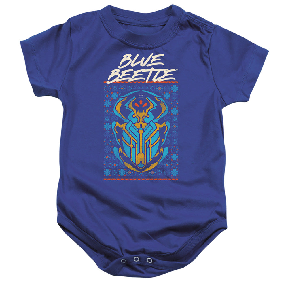 AN OFFCIALLY LICENSED BLUE BEETLE (2023) STYLIZED SCARAB BABY BODYSUIT ROYAL
