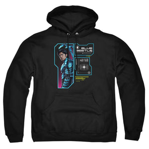 AN OFFCIALLY LICENSED BLUE BEETLE (2023) DATA READ OUT ADULT UNISEX PULLOVER HOODIE BLACK