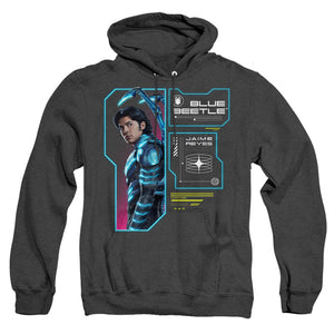 AN OFFCIALLY LICENSED BLUE BEETLE (2023) DATA READ OUT ADULT UNISEX HEATHER PULLOVER HOODIE BLACK