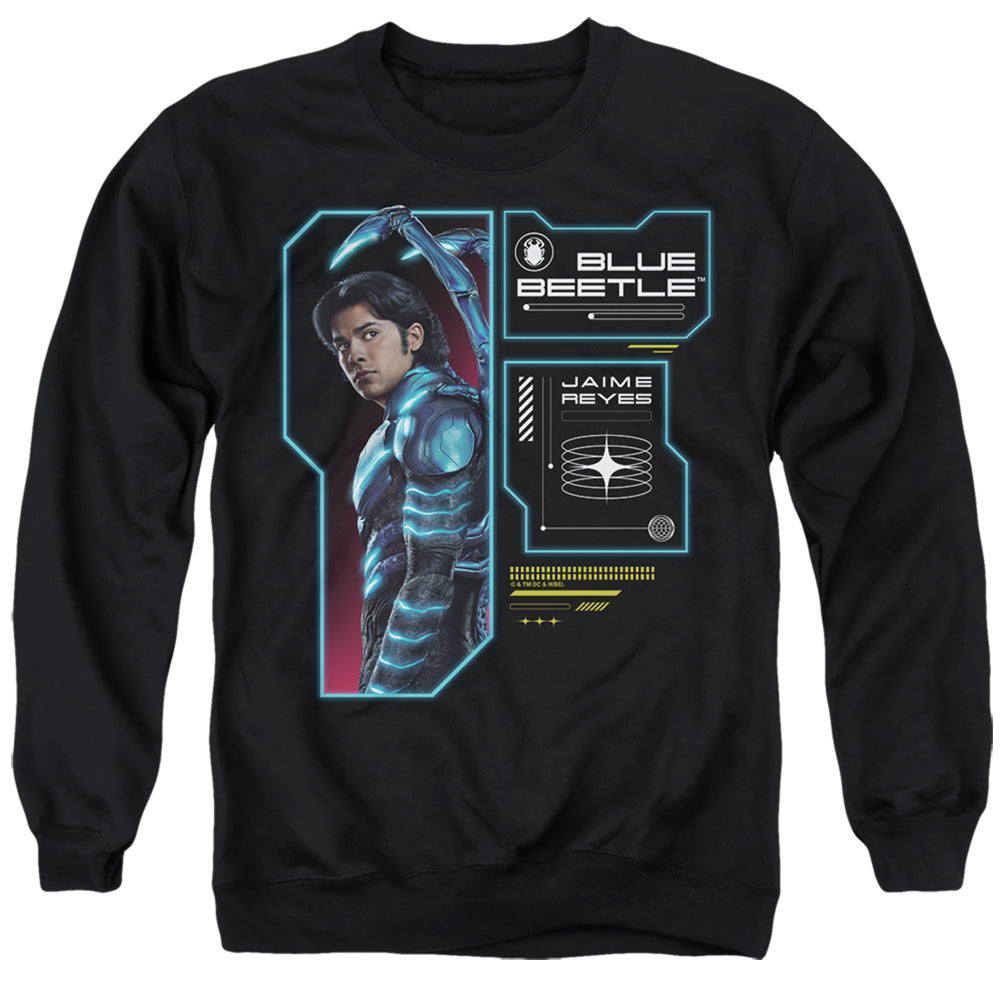 AN OFFCIALLY LICENSED BLUE BEETLE (2023) DATA READ OUT ADULT UNISEX CREWNECK SWEATSHIRT BLACK