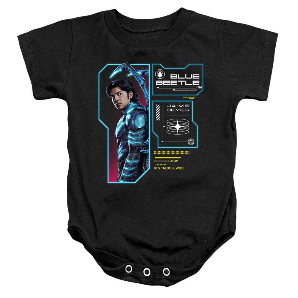 AN OFFCIALLY LICENSED BLUE BEETLE (2023) DATA READ OUT BABY BODYSUIT BLACK
