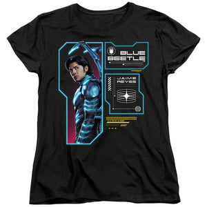 AN OFFCIALLY LICENSED BLUE BEETLE (2023) DATA READ OUT WOMEN'S REGULAR FIT T-SHIRT BLACK