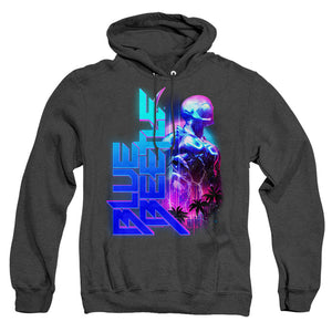 AN OFFCIALLY LICENSED BLUE BEETLE (2023) LIGHTNING ADULT UNISEX HEATHER PULLOVER HOODIE BLACK