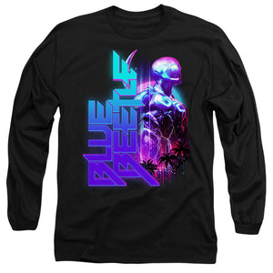 AN OFFCIALLY LICENSED BLUE BEETLE (2023) LIGHTNING MEN'S LONG SLEEVE T-SHIRT BLACK