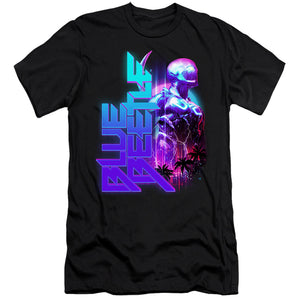 AN OFFCIALLY LICENSED BLUE BEETLE (2023) LIGHTNING MEN'S PREMIUM SLIM FIT T-SHIRT BLACK
