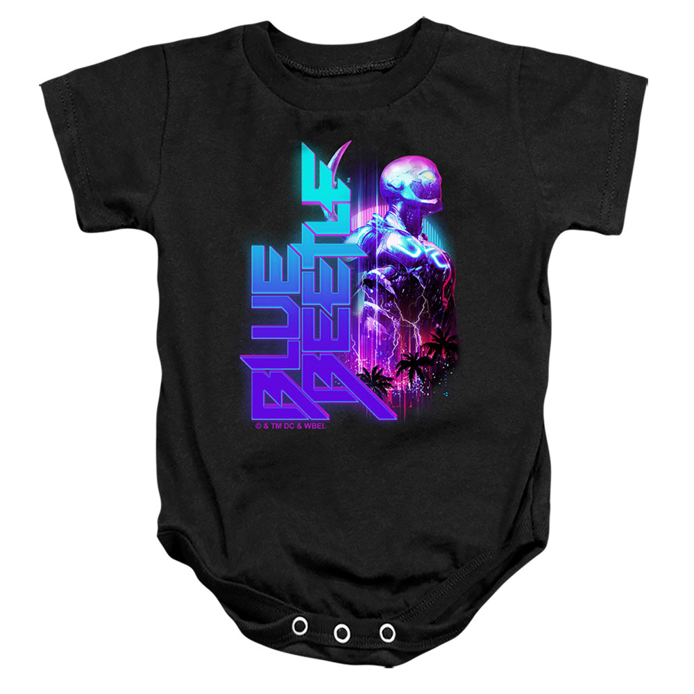AN OFFCIALLY LICENSED BLUE BEETLE (2023) LIGHTNING BABY BODYSUIT BLACK