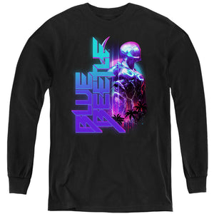 AN OFFCIALLY LICENSED BLUE BEETLE (2023) LIGHTNING YOUTH LONG SLEEVE T-SHIRT BLACK