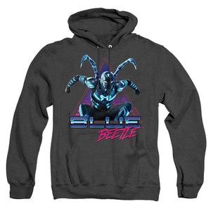 AN OFFCIALLY LICENSED BLUE BEETLE (2023) LEAPING TRIANGLE ADULT UNISEX HEATHER PULLOVER HOODIE BLACK