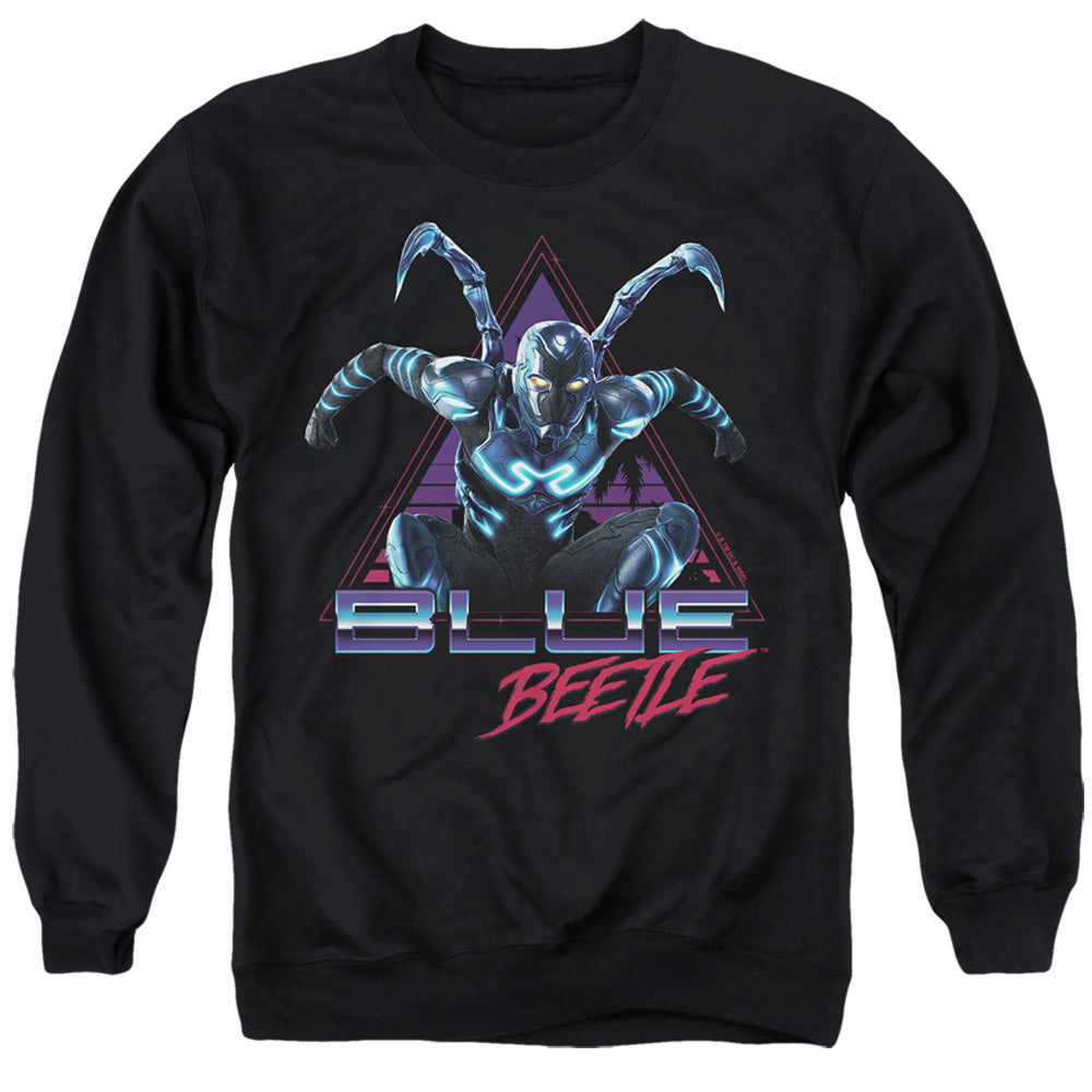 AN OFFCIALLY LICENSED BLUE BEETLE (2023) LEAPING TRIANGLE ADULT UNISEX CREWNECK SWEATSHIRT BLACK
