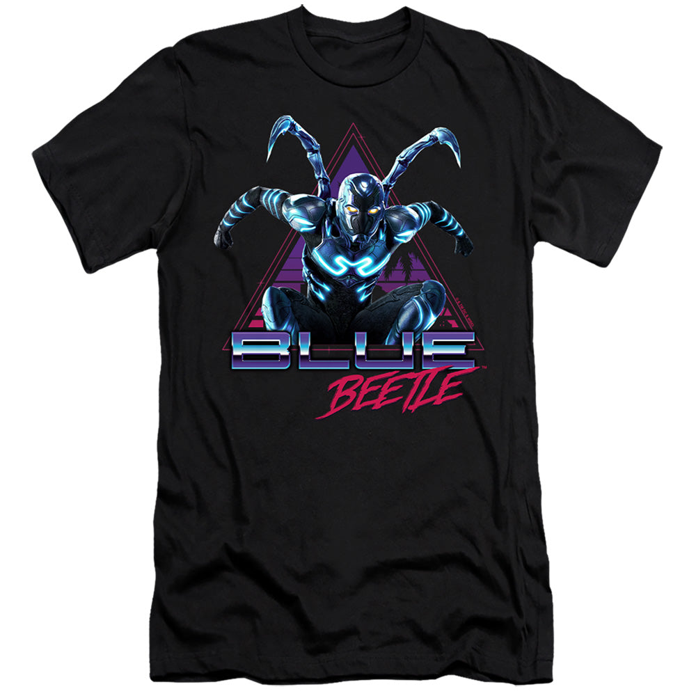 AN OFFCIALLY LICENSED BLUE BEETLE (2023) LEAPING TRIANGLE MEN'S PREMIUM SLIM FIT T-SHIRT BLACK
