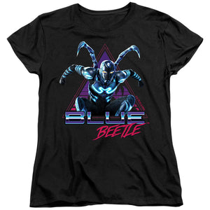 AN OFFCIALLY LICENSED BLUE BEETLE (2023) LEAPING TRIANGLE WOMEN'S REGULAR FIT T-SHIRT BLACK