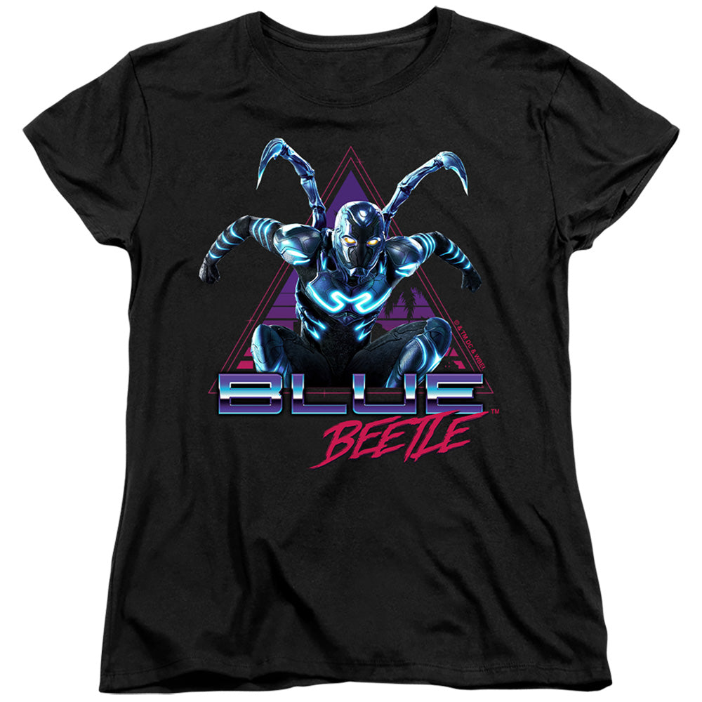 AN OFFCIALLY LICENSED BLUE BEETLE (2023) LEAPING TRIANGLE WOMEN'S REGULAR FIT T-SHIRT BLACK