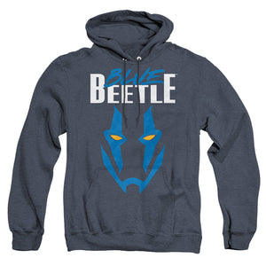 AN OFFCIALLY LICENSED BLUE BEETLE (2023) MASK ADULT UNISEX HEATHER PULLOVER HOODIE NAVY
