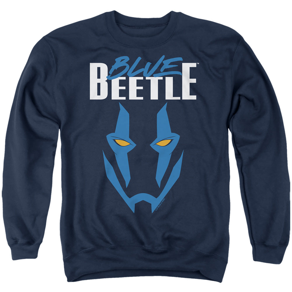 AN OFFCIALLY LICENSED BLUE BEETLE (2023) MASK ADULT UNISEX CREWNECK SWEATSHIRT NAVY