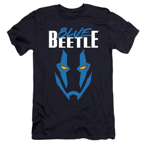 AN OFFCIALLY LICENSED BLUE BEETLE (2023) MASK MEN'S PREMIUM SLIM FIT T-SHIRT NAVY