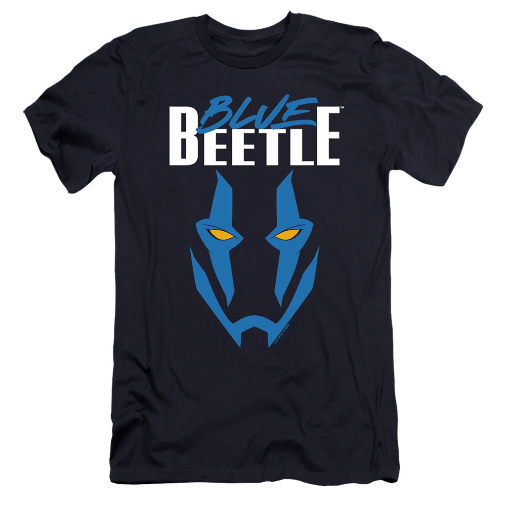 AN OFFCIALLY LICENSED BLUE BEETLE (2023) MASK MEN'S PREMIUM SLIM FIT T-SHIRT NAVY