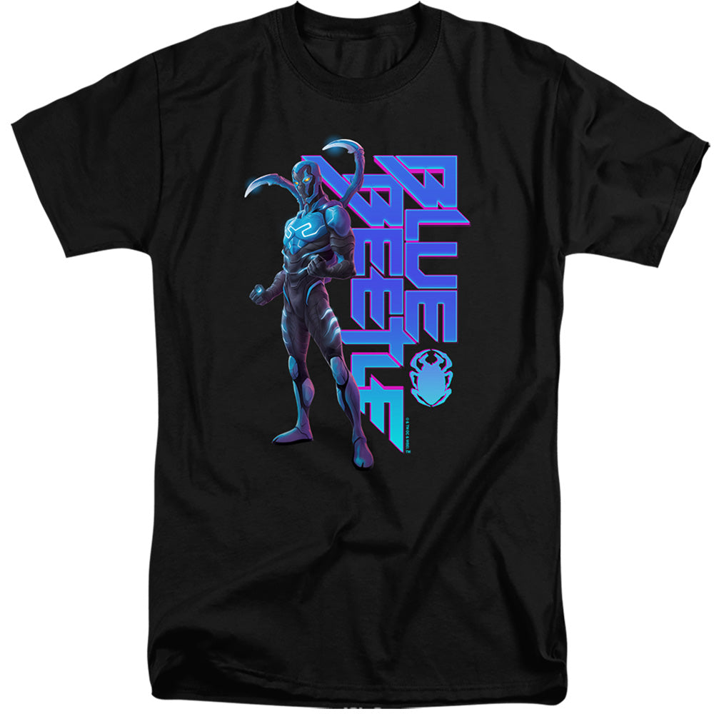 AN OFFCIALLY LICENSED BLUE BEETLE (2023) STANDING MEN'S TALL FIT T-SHIRT BLACK