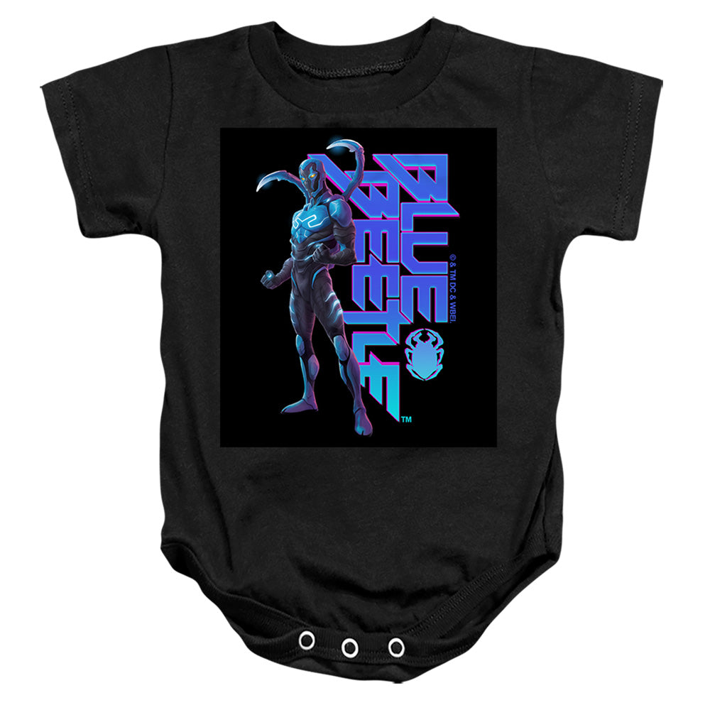 AN OFFCIALLY LICENSED BLUE BEETLE (2023) STANDING BABY BODYSUIT BLACK