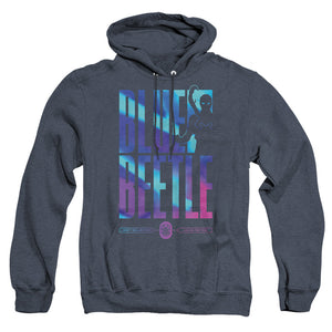AN OFFCIALLY LICENSED BLUE BEETLE (2023) HERO HOST ADULT UNISEX HEATHER PULLOVER HOODIE NAVY