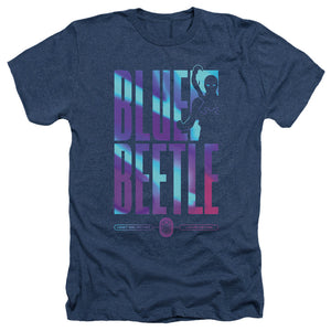 AN OFFCIALLY LICENSED BLUE BEETLE (2023) HERO HOST MEN'S HEATHER T-SHIRT NAVY