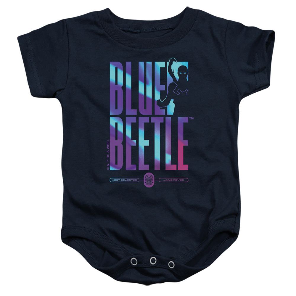 AN OFFCIALLY LICENSED BLUE BEETLE (2023) HERO HOST BABY BODYSUIT NAVY