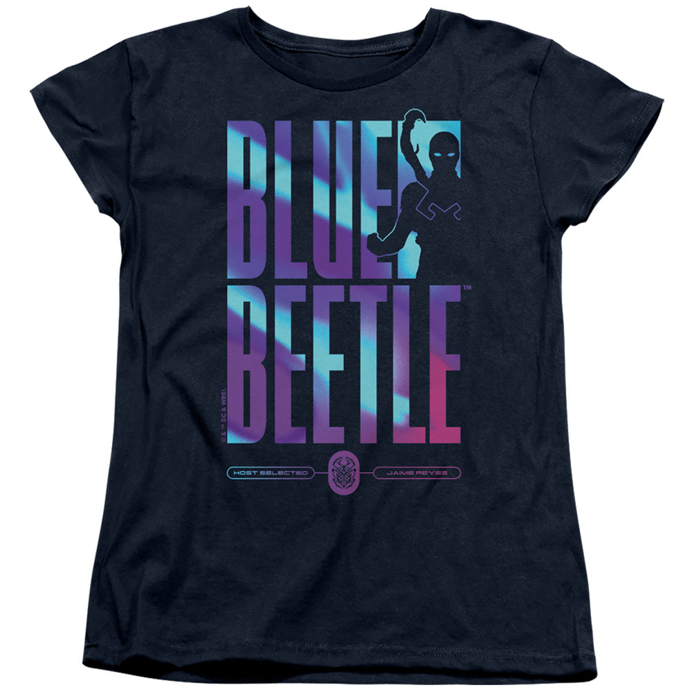 AN OFFCIALLY LICENSED BLUE BEETLE (2023) HERO HOST WOMEN'S REGULAR FIT T-SHIRT NAVY