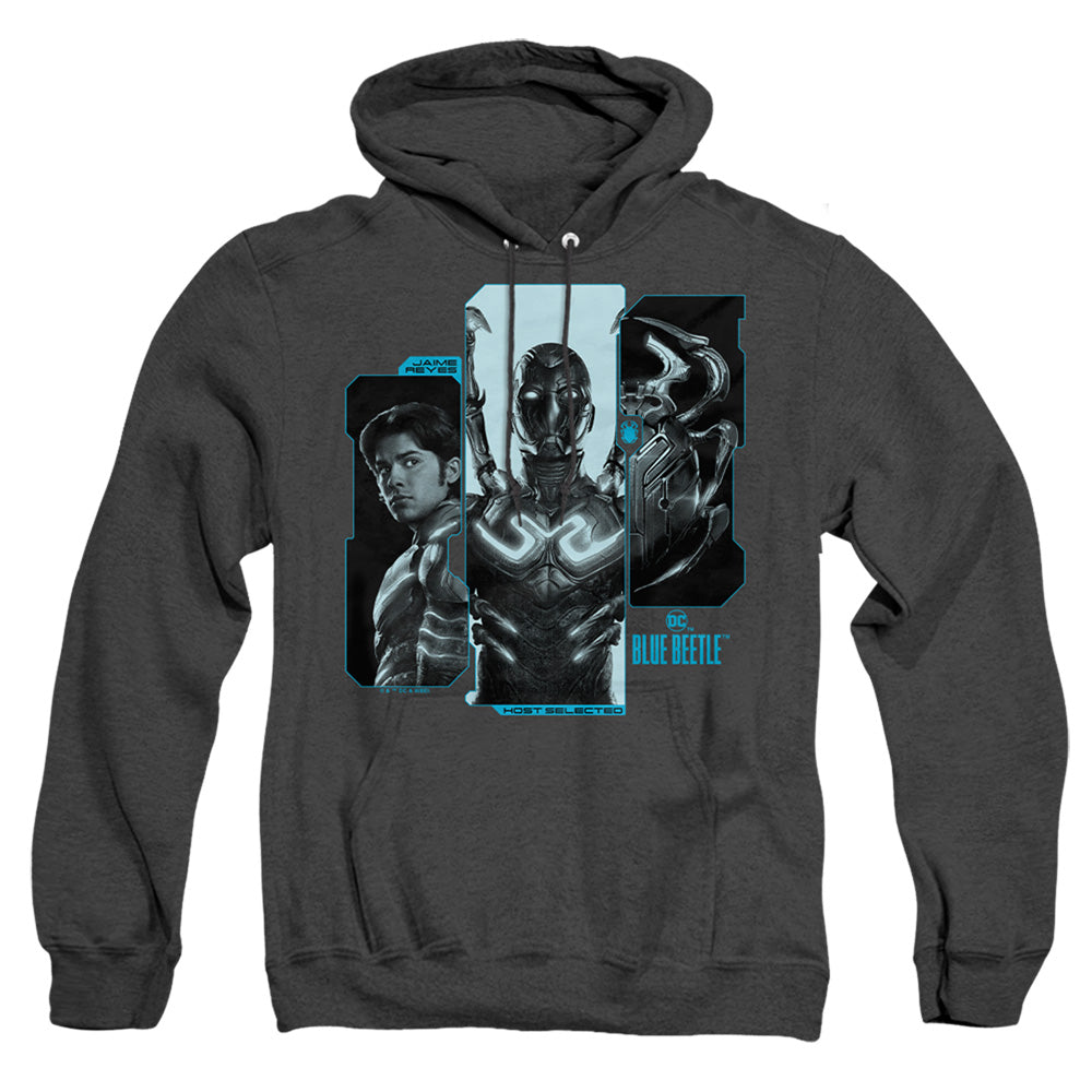 AN OFFCIALLY LICENSED BLUE BEETLE (2023) HOST REYES ADULT UNISEX HEATHER PULLOVER HOODIE BLACK
