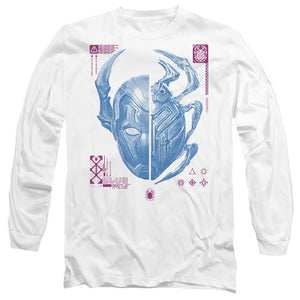 AN OFFCIALLY LICENSED BLUE BEETLE (2023) SPLIT BEETLE MEN'S LONG SLEEVE T-SHIRT WHITE