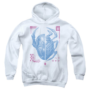 AN OFFCIALLY LICENSED BLUE BEETLE (2023) SPLIT BEETLE YOUTH HOODIE WHITE