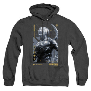 AN OFFCIALLY LICENSED BLUE BEETLE (2023) BEETLE HEADS UP ADULT UNISEX HEATHER PULLOVER HOODIE BLACK