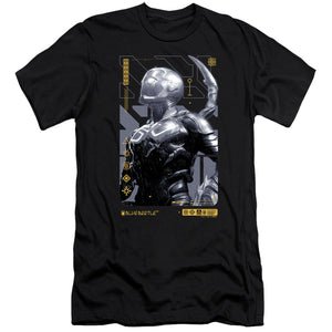 AN OFFCIALLY LICENSED BLUE BEETLE (2023) BEETLE HEADS UP MEN'S PREMIUM SLIM FIT T-SHIRT BLACK