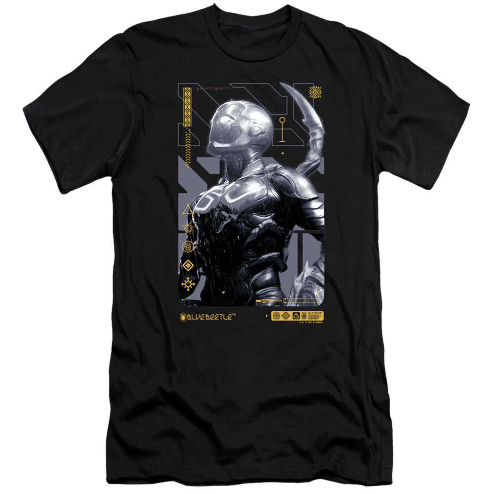 AN OFFCIALLY LICENSED BLUE BEETLE (2023) BEETLE HEADS UP MEN'S PREMIUM SLIM FIT T-SHIRT BLACK