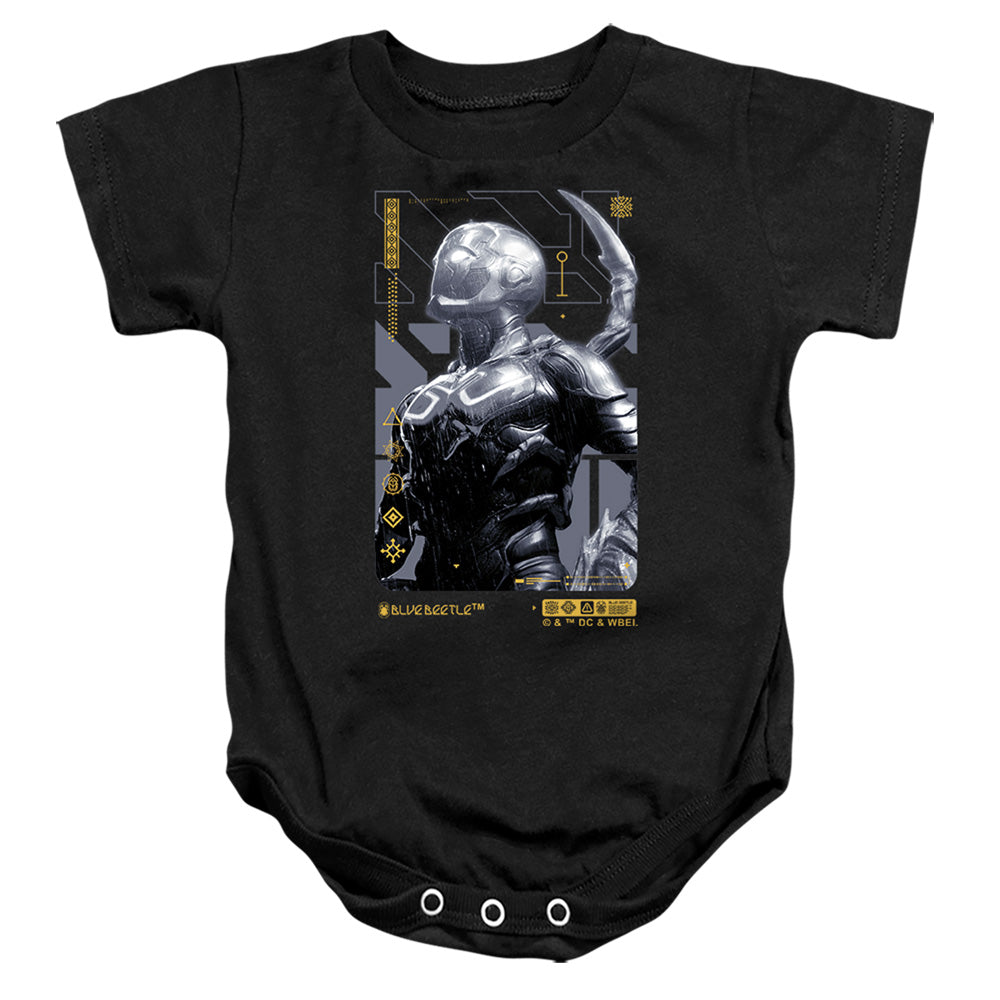 AN OFFCIALLY LICENSED BLUE BEETLE (2023) BEETLE HEADS UP BABY BODYSUIT BLACK