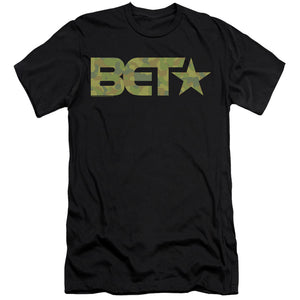 AN OFFCIALLY LICENSED BET BET CAMO LOGO MEN'S PREMIUM SLIM FIT T-SHIRT BLACK
