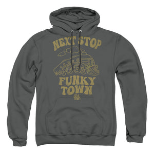 AN OFFCIALLY LICENSED BET SOUL TRAIN NEXT STOP ADULT UNISEX PULLOVER HOODIE CHARCOAL
