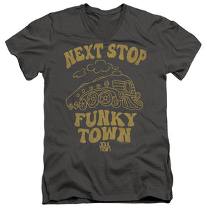 AN OFFCIALLY LICENSED BET SOUL TRAIN NEXT STOP MEN'S V-NECK T-SHIRT CHARCOAL