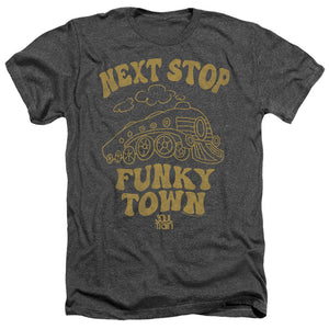 AN OFFCIALLY LICENSED BET SOUL TRAIN NEXT STOP MEN'S HEATHER T-SHIRT CHARCOAL