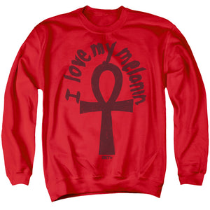 AN OFFCIALLY LICENSED BET I LOVE MY MELANIN ADULT UNISEX CREWNECK SWEATSHIRT RED