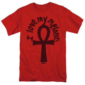 AN OFFCIALLY LICENSED BET I LOVE MY MELANIN MEN'S REGULAR FIT T-SHIRT RED
