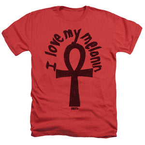 AN OFFCIALLY LICENSED BET I LOVE MY MELANIN MEN'S HEATHER T-SHIRT RED