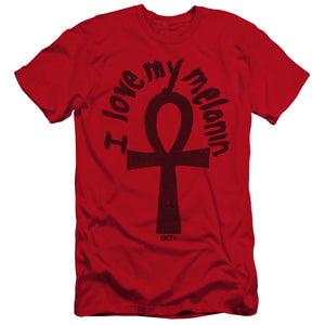 AN OFFCIALLY LICENSED BET I LOVE MY MELANIN MEN'S PREMIUM SLIM FIT T-SHIRT RED