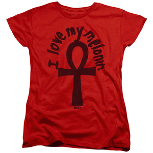 AN OFFCIALLY LICENSED BET I LOVE MY MELANIN WOMEN'S REGULAR FIT T-SHIRT RED