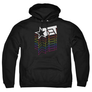 AN OFFCIALLY LICENSED BET LOGO CASCADING RAINBOW ADULT UNISEX PULLOVER HOODIE BLACK