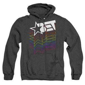 AN OFFCIALLY LICENSED BET LOGO CASCADING RAINBOW ADULT UNISEX HEATHER PULLOVER HOODIE BLACK