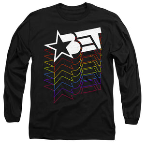 AN OFFCIALLY LICENSED BET LOGO CASCADING RAINBOW MEN'S LONG SLEEVE T-SHIRT BLACK